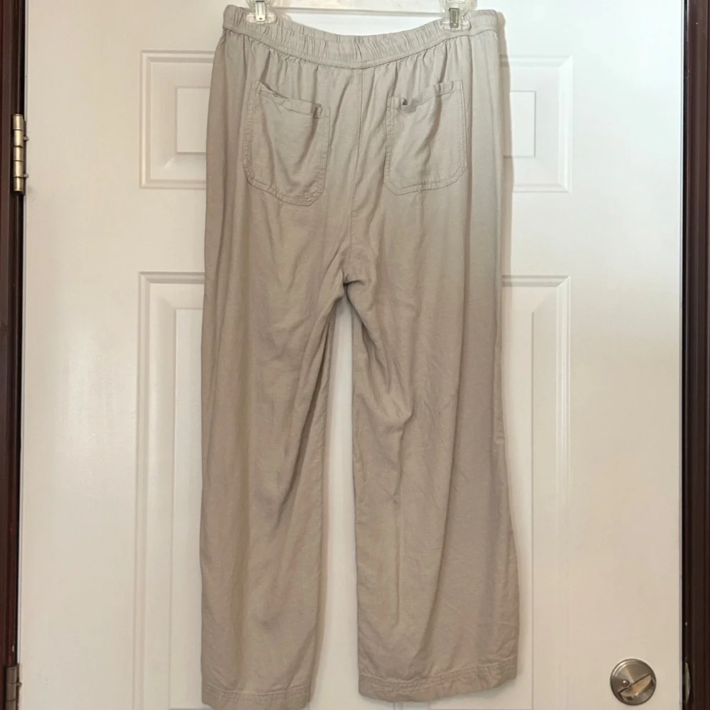 Splendid Sorrento Linen Pants M Almond Women's Wide Leg Ankle Casual Career